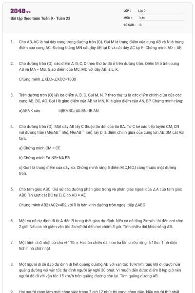 Bài tập theo tuần Toán 9 - Tuần 23