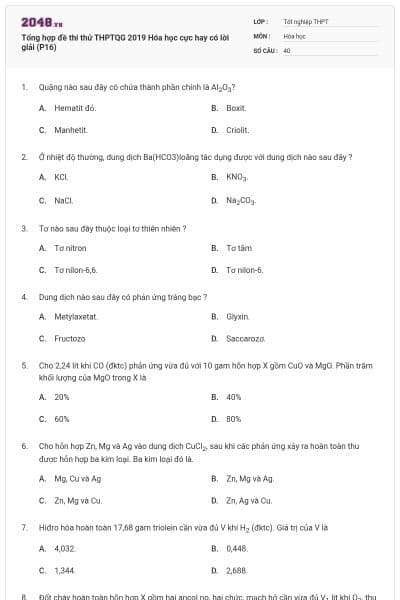 Tổng hợp đề thi thử THPTQG 2019 Hóa học cực hay có lời giải (P16)
