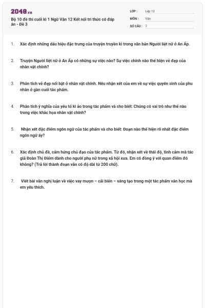 Bộ 10 đề thi cuối kì 1 Ngữ Văn 12 Kết nối tri thức có đáp án - Đề 3