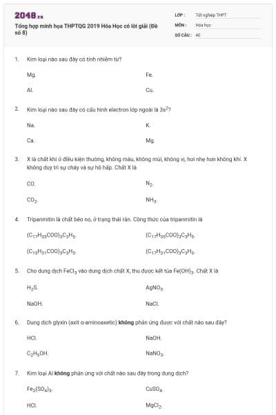 Tổng hợp minh họa THPTQG 2019 Hóa Học có lời giải (Đề số 8)