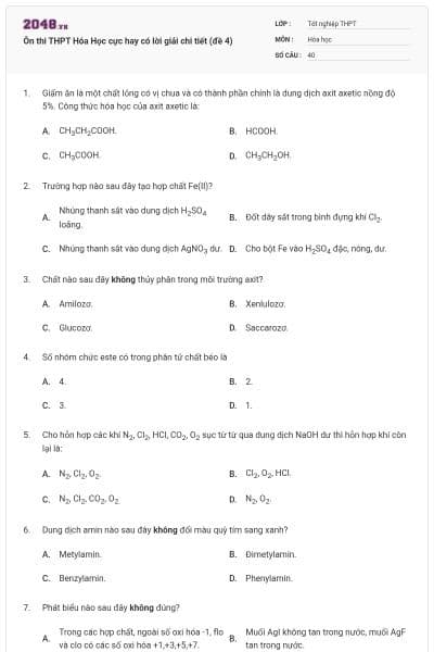 Ôn thi THPT Hóa Học cực hay có lời giải chi tiết (đề 4)