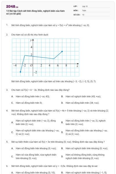 13 Bài tập Cách xét tính đồng biến, nghịch biến của hàm số (có lời giải)