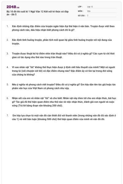 Bộ 10 đề thi cuối kì 1 Ngữ Văn 12 Kết nối tri thức có đáp án - Đề 5