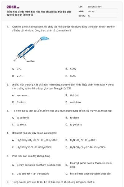 Tổng hợp đề thi minh họa Hóa Hoc chuẩn cấu trúc Bộ giáo dục có đáp án (đề số 9)