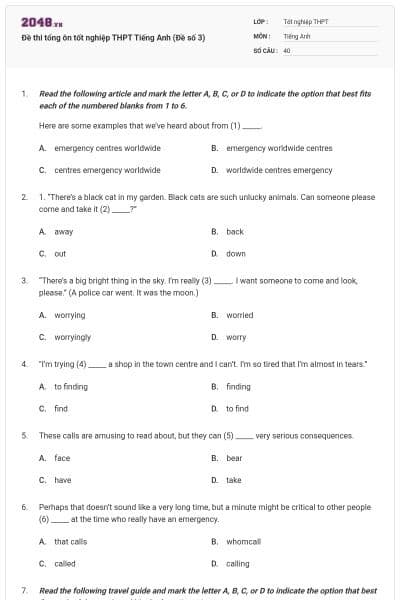 Đề thi tổng ôn tốt nghiệp THPT Tiếng Anh (Đề số 3)