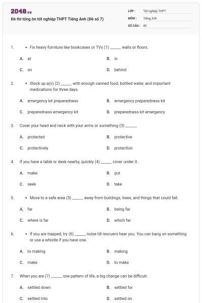 Đề thi tổng ôn tốt nghiệp THPT Tiếng Anh (Đề số 7)