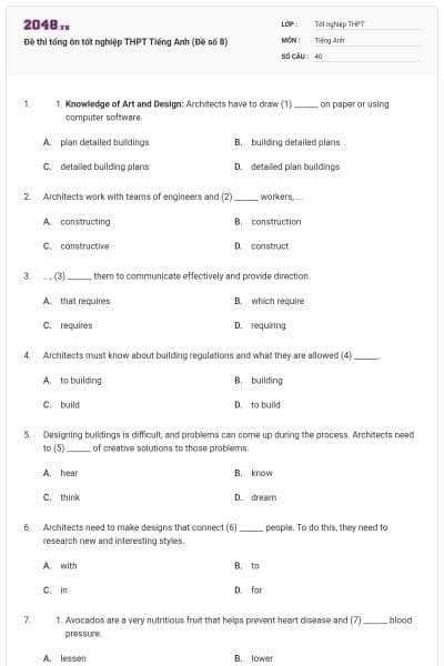 Đề thi tổng ôn tốt nghiệp THPT Tiếng Anh (Đề số 8)