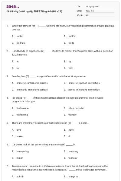 Đề thi tổng ôn tốt nghiệp THPT Tiếng Anh (Đề số 9)