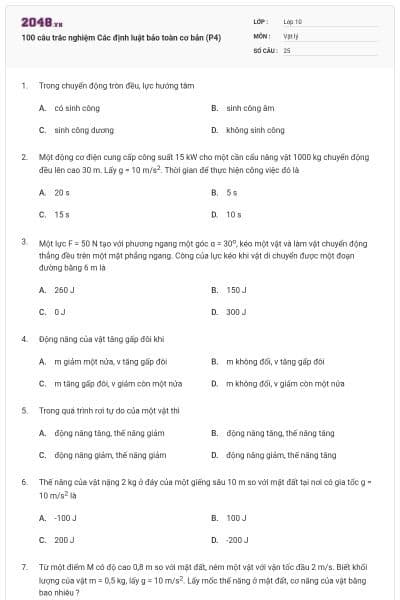 100 câu trắc nghiệm Các định luật bảo toàn cơ bản (P4)
