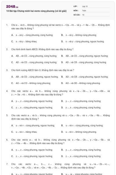 10 Bài tập Chứng minh hai vectơ cùng phương (có lời giải)
