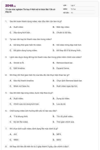 15 câu trắc nghiệm Tin học 9 Kết nối tri thức Bài 13b có đáp án