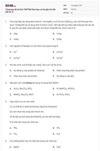 Tổng hợp đề thi thử THPTQG Hóa Học có lời giải chi tiết (Đề số 1)