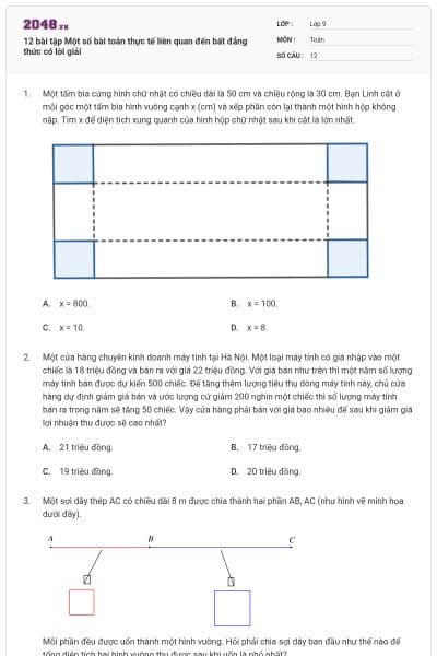 12 bài tập Một số bài toán thực tế liên quan đến bất đẳng thức có lời giải