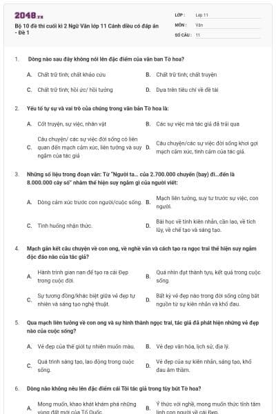 Bộ 10 đề thi cuối kì 2 Ngữ Văn lớp 11 Cánh diều có đáp án - Đề 1