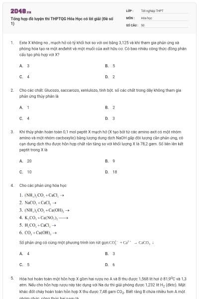 Tổng hợp đề luyện thi THPTQG Hóa Học có lời giải (Đề số 1)