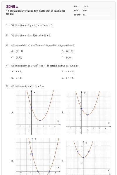 12 Bài tập Cách vẽ và xác định đồ thị hàm số bậc hai (có lời giải)
