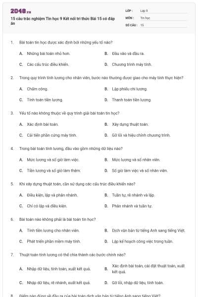 15 câu trắc nghiệm Tin học 9 Kết nối tri thức Bài 15 có đáp án