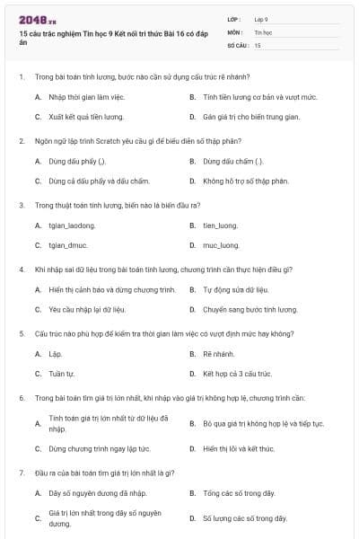 15 câu trắc nghiệm Tin học 9 Kết nối tri thức Bài 16 có đáp án