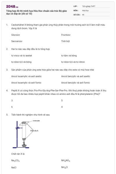 Tổng hợp đề thi minh họa Hóa Hoc chuẩn cấu trúc Bộ giáo dục có đáp án (đề số 10)