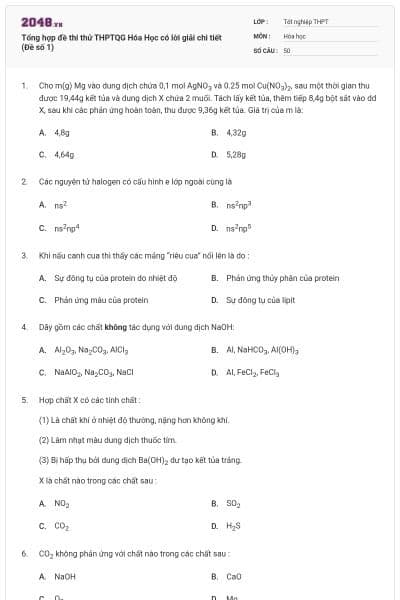 Tổng hợp đề thi thử THPTQG Hóa Học có lời giải chi tiết (Đề số 1)