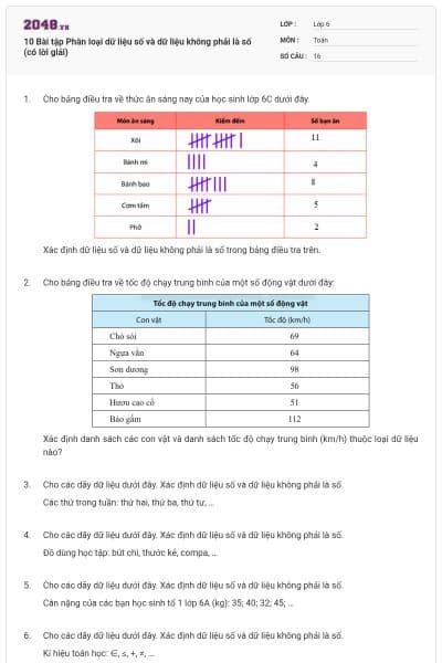 10 Bài tập Phân loại dữ liệu số và dữ liệu không phải là số (có lời giải)