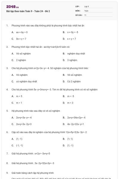 Bài tập theo tuần Toán 9 - Tuần 24 - Đề 2