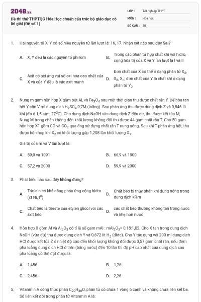 Đề thi thử THPTQG Hóa Học chuẩn cấu trúc bộ giáo dục có lời giải (Đề số 1)