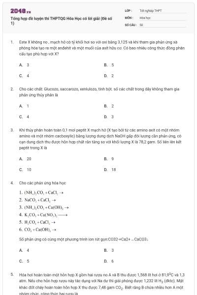 Tổng hợp đề luyện thi THPTQG Hóa Học có lời giải (Đề số 1)