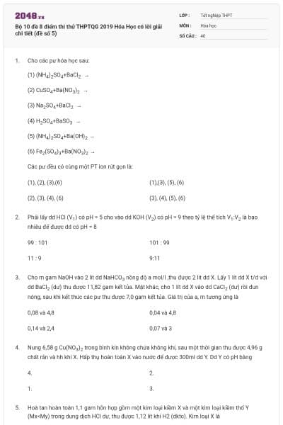 Bộ 10 đề 8 điểm thi thử THPTQG 2019 Hóa Học có lời giải chi tiết (đề số 5)
