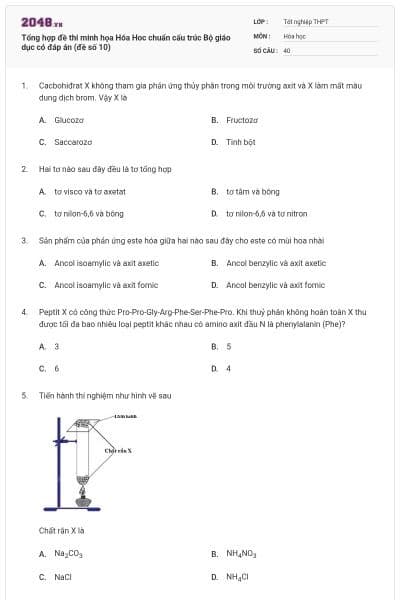 Tổng hợp đề thi minh họa Hóa Hoc chuẩn cấu trúc Bộ giáo dục có đáp án (đề số 10)
