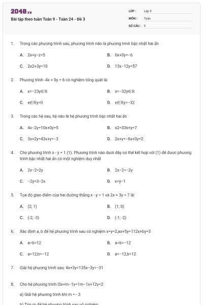 Bài tập theo tuần Toán 9 - Tuần 24 - Đề 3