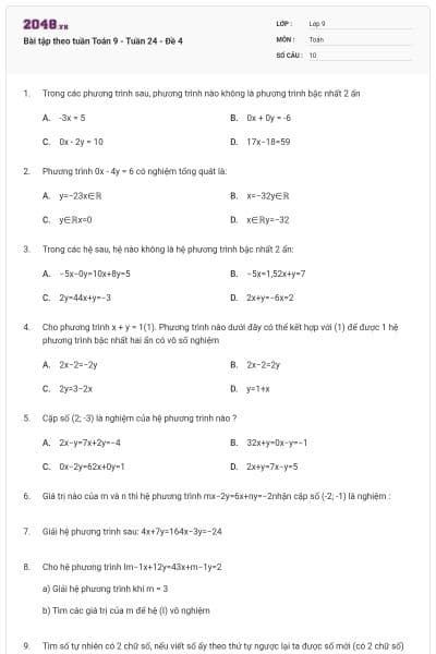 Bài tập theo tuần Toán 9 - Tuần 24 - Đề 4