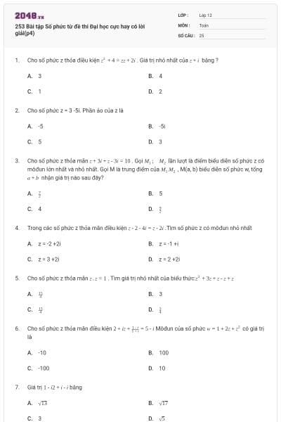 253 Bài tập Số phức từ đề thi Đại học cực hay có lời giải(p4)