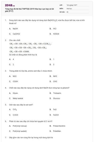 Tổng hợp đề thi thử THPTQG 2019 Hóa học cực hay có lời giải (P17)