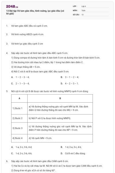 13 Bài tập Vẽ tam giác đều, hình vuông, lục giác đều (có lời giải)