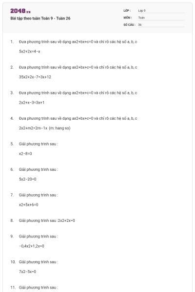 Bài tập theo tuần Toán 9 - Tuần 26