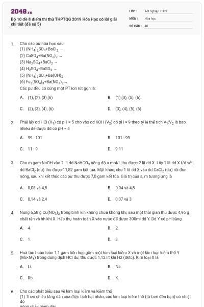 Bộ 10 đề 8 điểm thi thử THPTQG 2019 Hóa Học có lời giải chi tiết (đề số 5)
