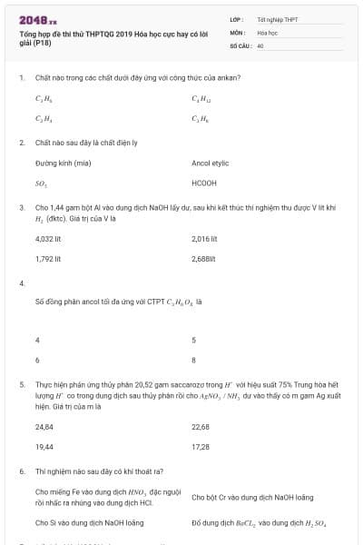 Tổng hợp đề thi thử THPTQG 2019 Hóa học cực hay có lời giải (P18)