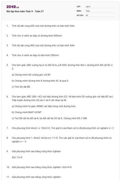 Bài tập theo tuần Toán 9 - Tuần 27