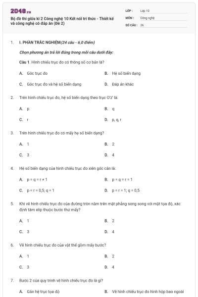 Bộ đề thi giữa kì 2 Công nghệ 10 Kết nối tri thức - Thiết kế và công nghệ có đáp án (Đề 2)