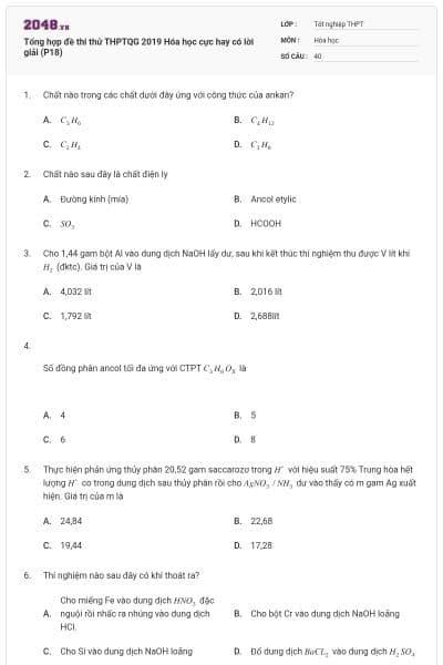 Tổng hợp đề thi thử THPTQG 2019 Hóa học cực hay có lời giải (P18)