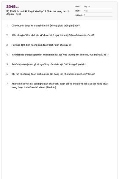 Bộ 15 đề thi cuối kì 1 Ngữ Văn lớp 11 Chân trời sáng tạo có đáp án - Đề 3