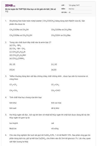 Đề ôn luyện thi THPTQG Hóa học có lời giải chi tiết ( Đề số 11)