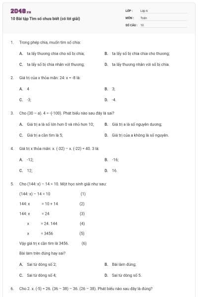 10 Bài tập Tìm số chưa biết (có lời giải)