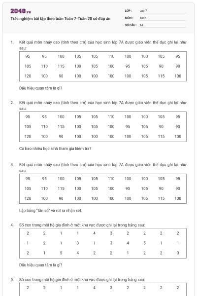 Trắc nghiệm bài tập theo tuần Toán 7-Tuần 20 có đáp án