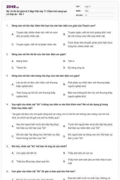 Bộ 10 đề thi giữa kì 2 Ngữ Văn lớp 11 Chân trời sáng tạo có đáp án - Đề 1
