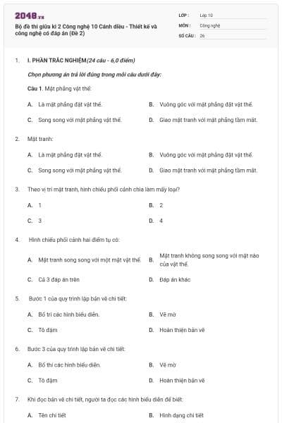 Bộ đề thi giữa kì 2 Công nghệ 10 Cánh diều - Thiết kế và công nghệ có đáp án (Đề 2)