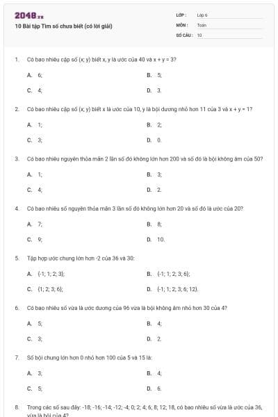 10 Bài tập Tìm số chưa biết (có lời giải)