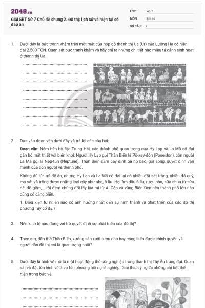 Giải SBT Sử 7 Chủ đề chung 2. Đô thị: lịch sử và hiện tại có đáp án