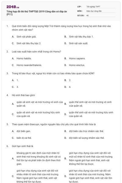 Tổng hợp đề thi thử THPTQG 2019 Công dân có đáp án (P11)